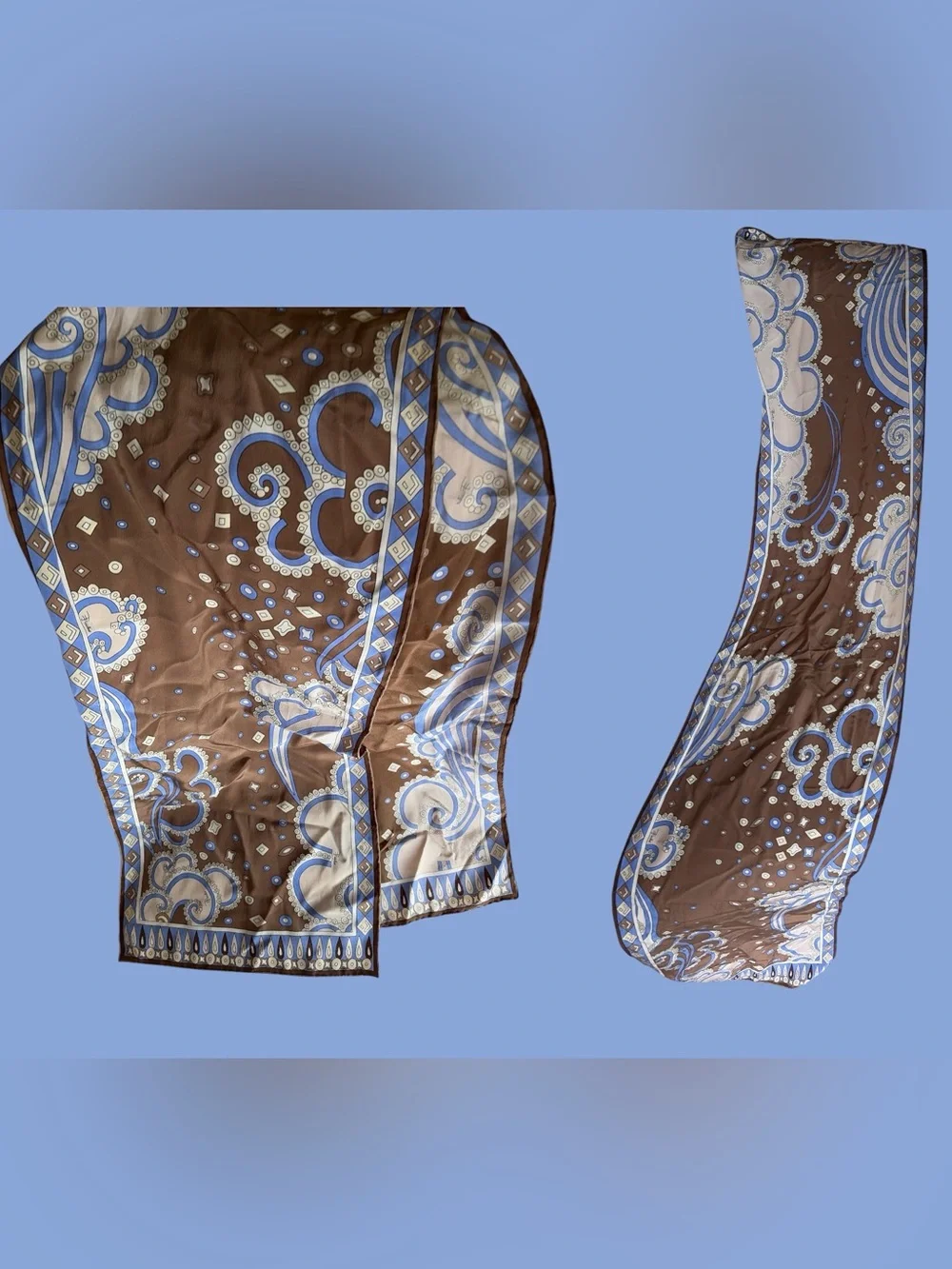 Emilio Pucci Brown, Blue and Cream Paisley Silk Scarf
